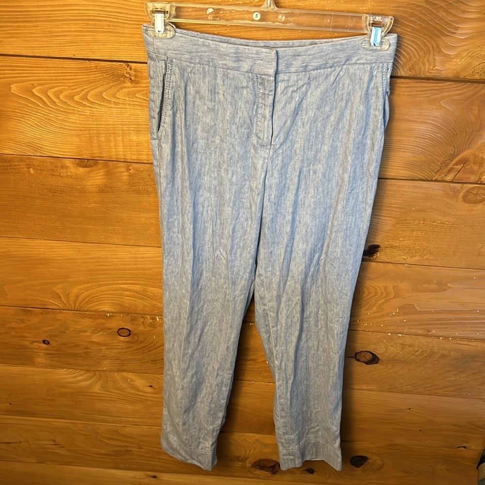 Massimo Dutti Womens Light Blue Linen Blend Tapered Trousers 4 Office Nautical